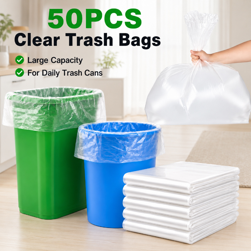 Commercial Kitchen Bin - 50PCS Clear Trash Bags Large Capacity